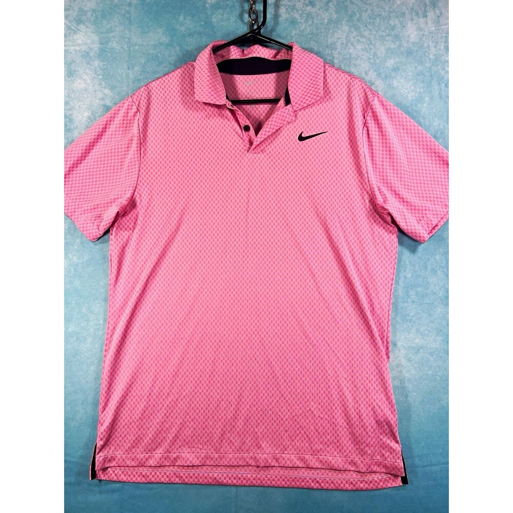 Nike Dri-FIT Men's Pink M Short Sleeve Geometric Jersey Polo Golf Classic Fit